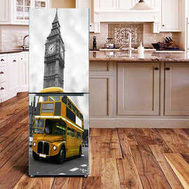 巨创跨境货源PVC贴纸3D自粘冰箱贴 墙贴 现代装饰 黄色公交车
