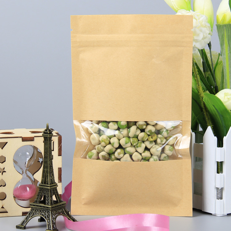 牛皮纸自封袋 平底开窗透明包装 茶叶高峰茶食品密封可印刷纸袋