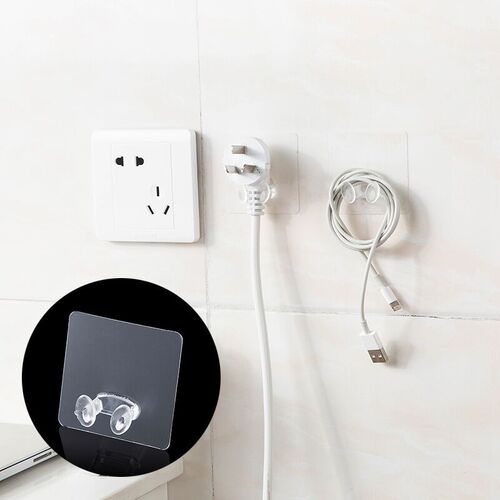 Transparent adhesive socket hook for hanging power plug adhesive bracket plastic wall strong nail-free adhesive hook wholesale K