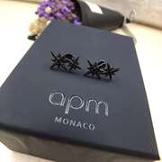 apm S925纯银耳钉 女士 双星星锆石耳环  黑白两色米字耳钉