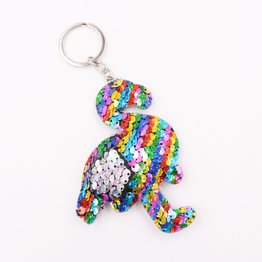 Lentejuelas dinosaurio bolsa llavero reflectante de doble cara dinosaurio lentejuelas llavero bolso de las mujeres colgante Accesorios Al Por Mayor