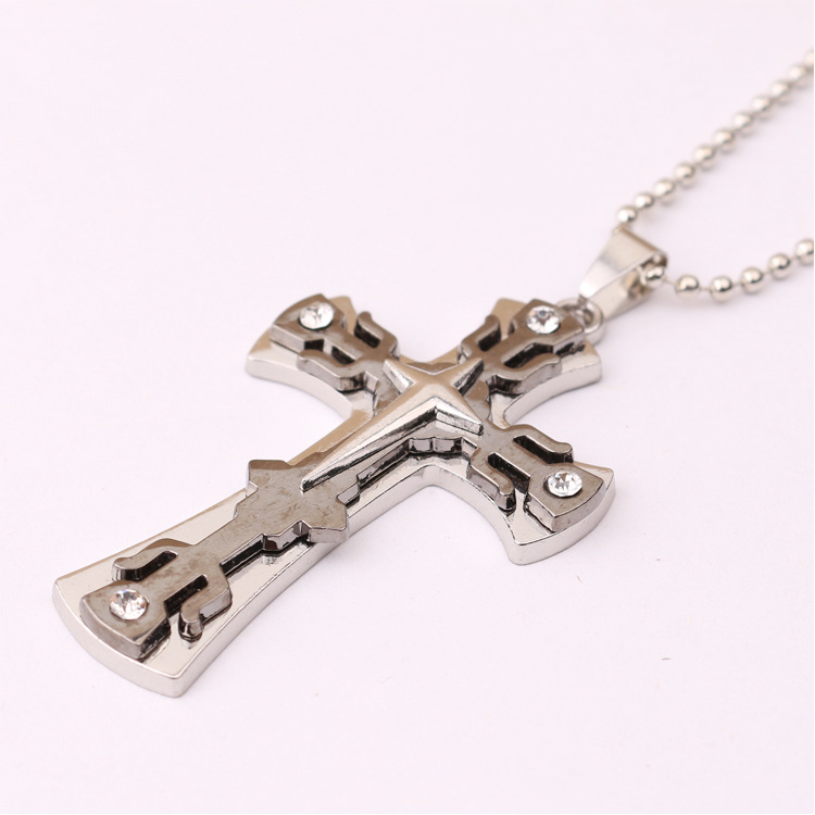 Collana con croce multistrato appassionata e versatile per pendente alla moda con stella in acciaio inossidabile punk con personalità da uomo_voghion.com