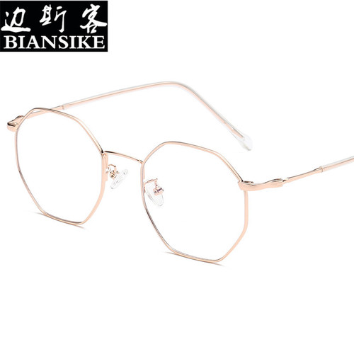 New trendy large-frame social media famous myopia glasses with polygonal blue light blocking wholesale fashion metal eyeglass frames SKU 9075