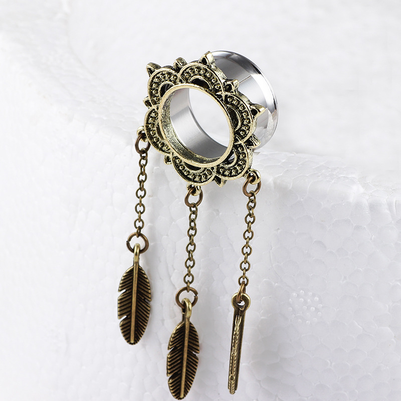 Bronze 16mm U-Shaped Leaf Ear Weights Stainless Steel Body Jewelry for Gauged Earlobes detail image 7