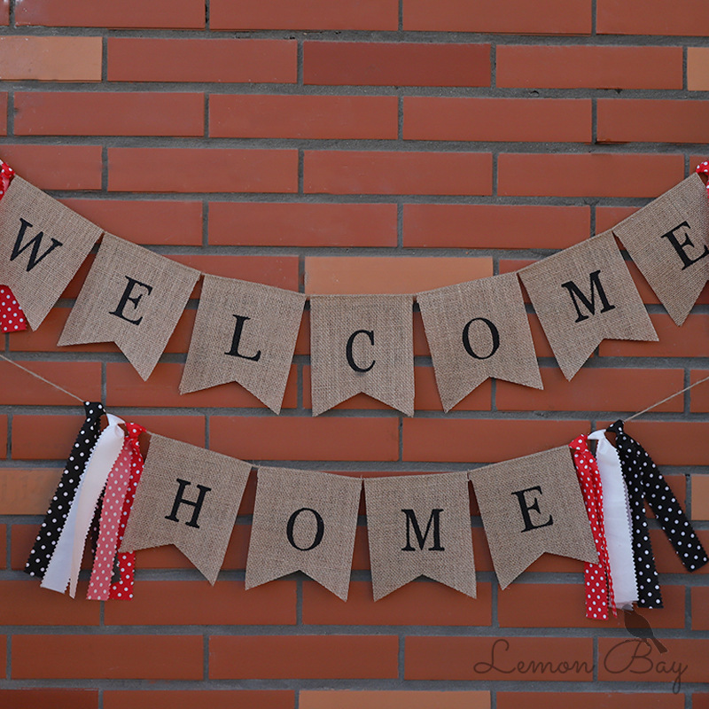 welcome Home感恩节派对装饰用品 家庭派对麻布拉旗横幅定制
