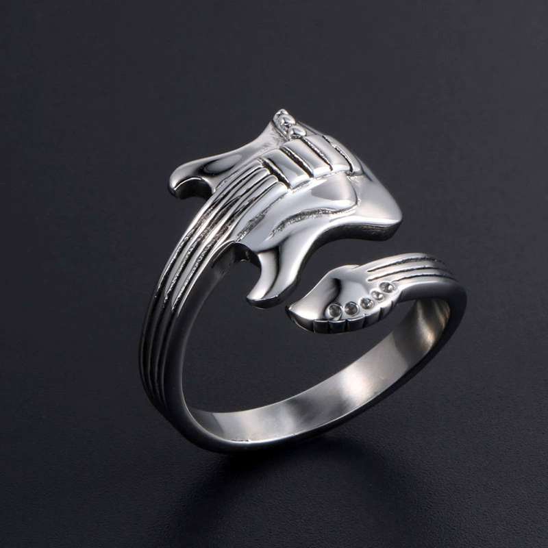 Retro accessory, ring stainless steel, music guitar, for beloved