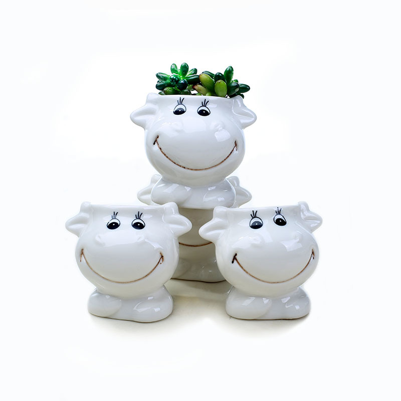 Wholesale new product Meng Meng cartoon cows ceramic flower pot creative flower garden balcony vegetable garden polychide potted plants
