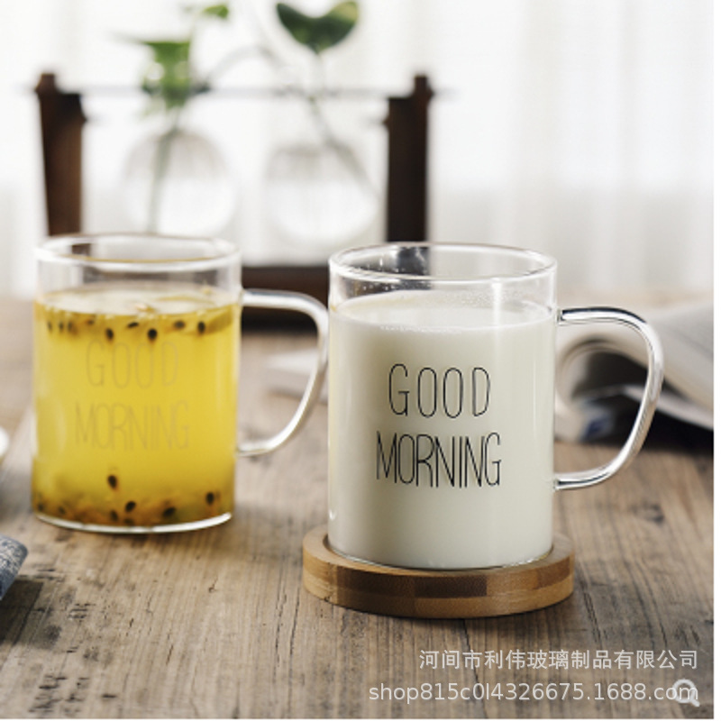 日式耐高温带把玻璃杯牛奶杯早餐杯家用透明果汁杯厂家直供