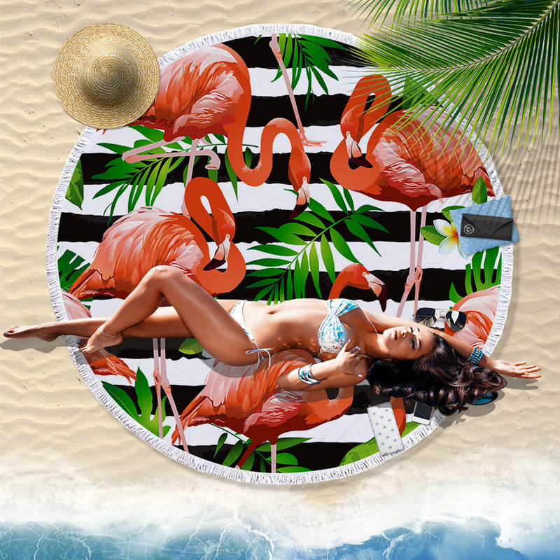 Flamingo plant flower printing super large round with tassel edge beach towel bath towel yoga mat a generation of hair