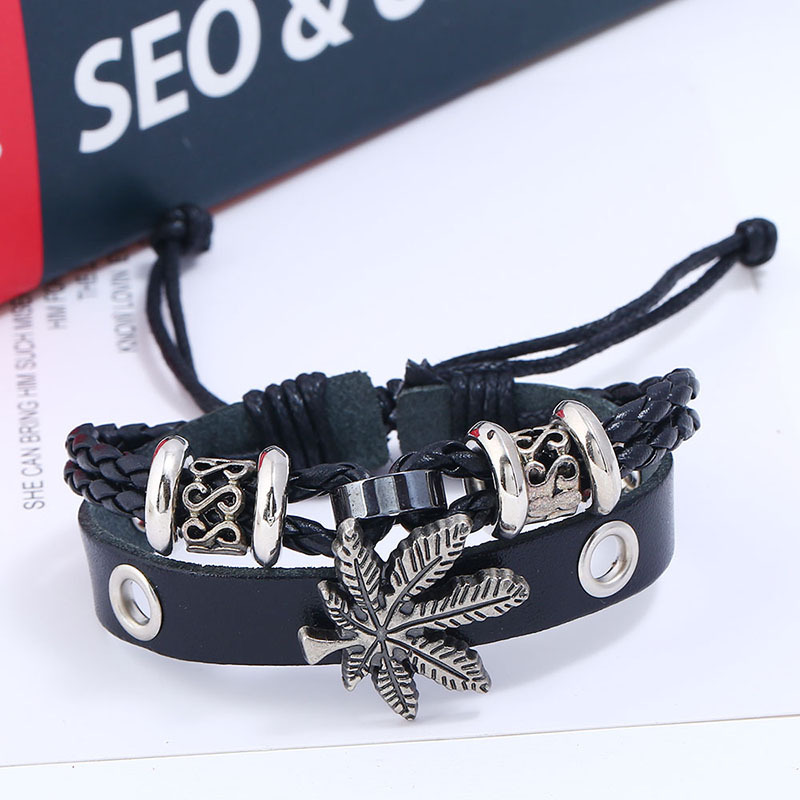 Alloy Maple Leather Beaded Bracelet For Men display picture 3
