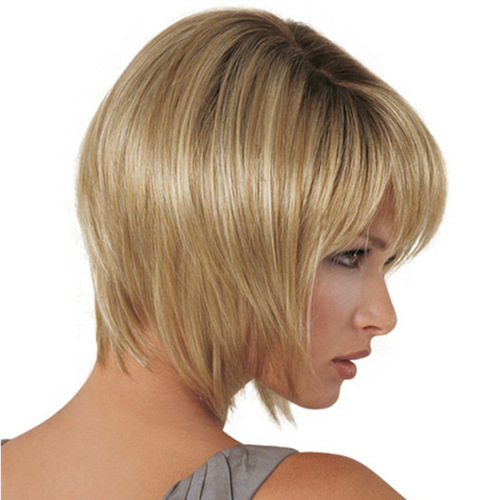 Cross-border foreign trade wigs for women European and American fashion women's short hair light blond side-parted short straight hair chemical fiber wig headgear