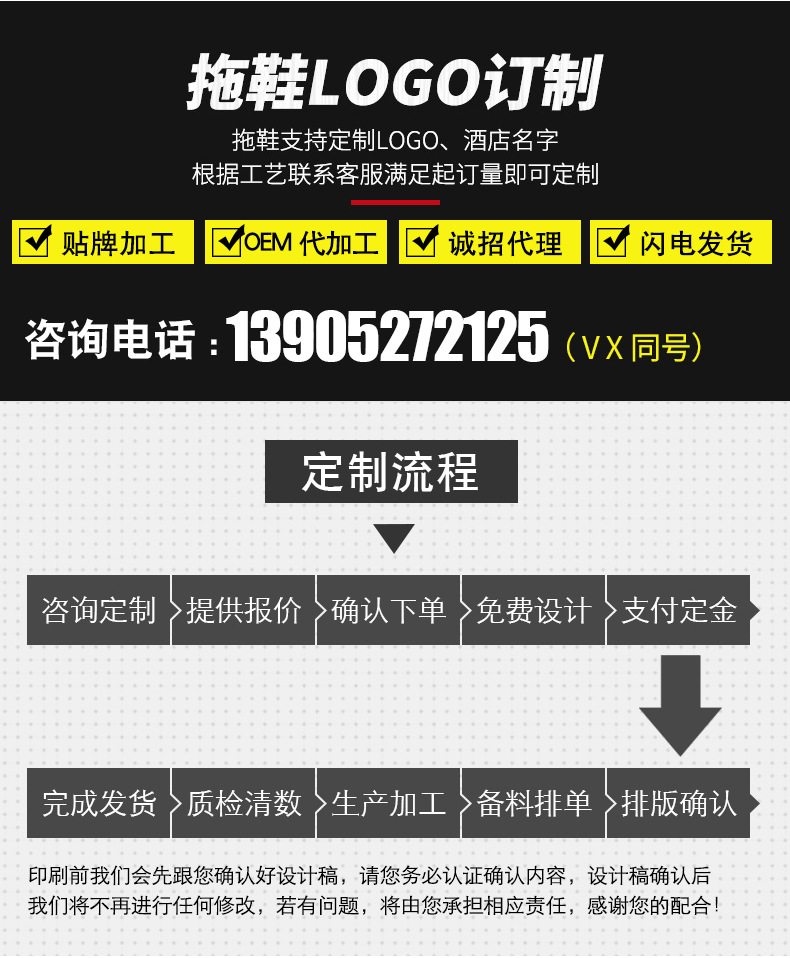 星级酒店一次性拖鞋专用宾馆民宿美容院一次性拖鞋批发防滑印LOGO详情2