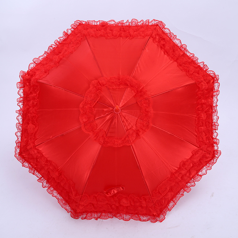 厂家直销婚庆蕾丝雨伞 三生三世红杆新娘伞 结婚伴娘伞定做批发