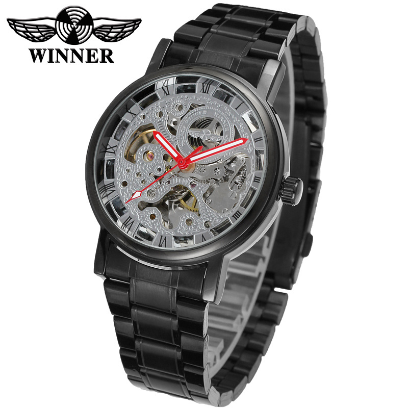 Winner256 reloj mecánico automático reloj mecánico de negocios para hombres reloj inferior transparente hueco