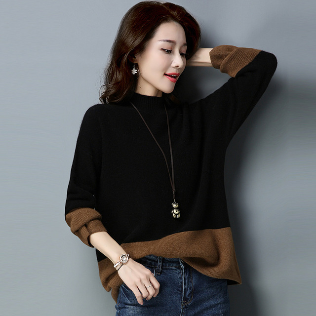 High neck sweater casual loose large knitting base coat