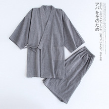 日系男士水洗棉和服睡衣夏季短袖短褲家居服大碼甚平薄款汗蒸服