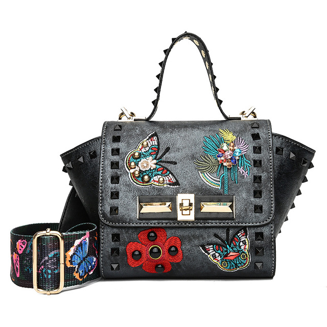 New Women’s Bag Ethnic Embroidery Bag Fashion Wide Shoulder Belt 