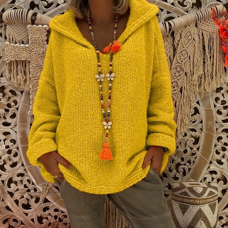 Women's knitted sweater coat casual hooded pullover girl_voghion.com
