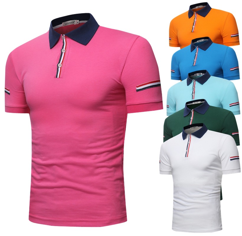 Sumiton Amazon new men's summer thin short sleeve polo shirt with ribbon decoration large Paul shirt