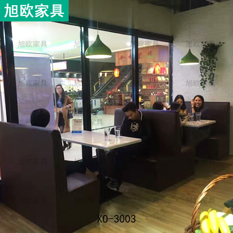 茶餐厅实木双人沙发大理石餐桌椅 咖啡厅西餐厅卡座沙发定制