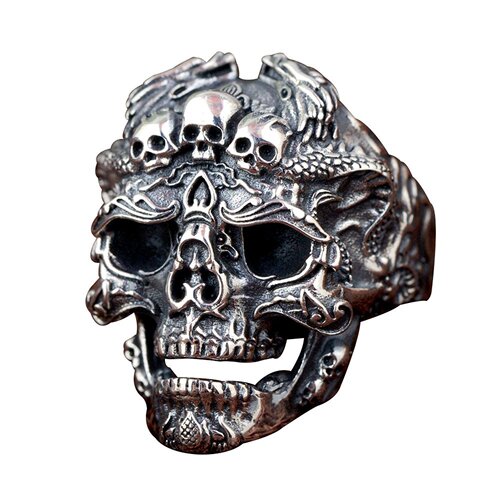 Cross-border jewelry European and American retro men's ring punk dark double dragon pattern skull index finger ring foreign trade jewelry