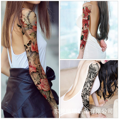 全臂纹身贴 满臂纹身贴纸 水转印临时老虎狼头花臂刺青订制tattoo