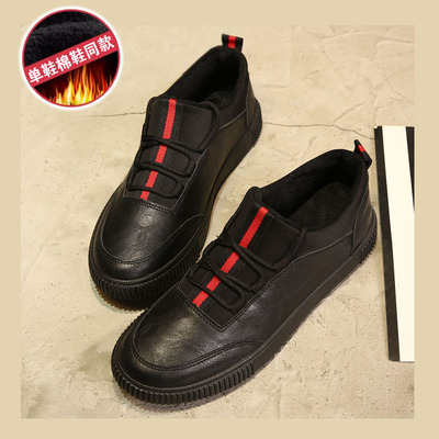 厂家直销英伦板鞋PU加绒皮鞋2017冬季学生休闲棉鞋男士批发代销