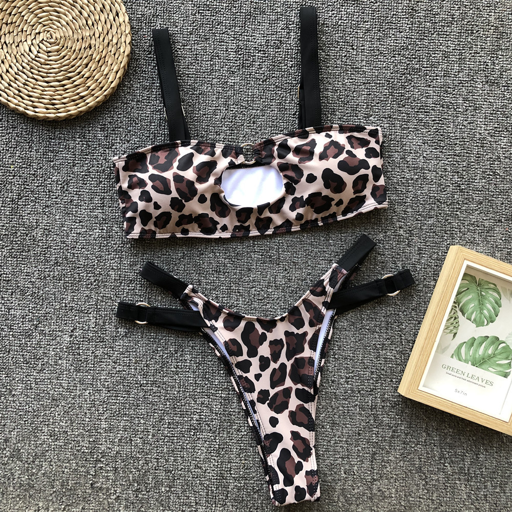 Hot selling ladies split swimsuit sexy leopard print bikini gather bikini  NSDA1207