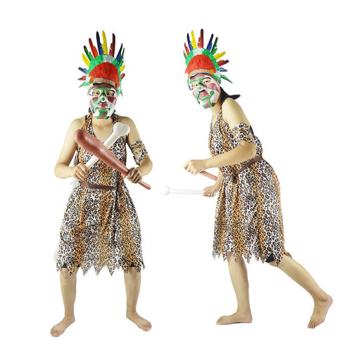 Primitive human clothing, wild man attire, African native attire, Indian clothing, men's and women's leopard print garments, tribal attire, hunter performance costumes.