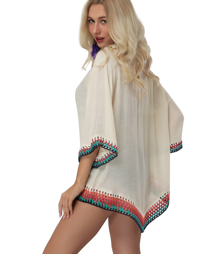 歐美亞馬遜速賣通EBAY沙灘鉤花罩衫 手鉤針織流蘇性感大碼防曬衣