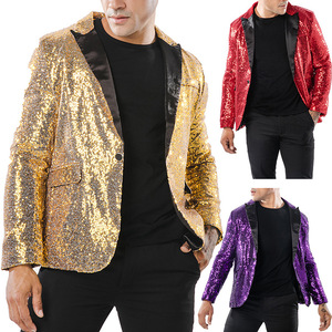 Men youth gold red blue sequined glitter rapper singer jazz dance blazers performance dress drummer punk orck night club dance dress Suit host emcee studio jacket
