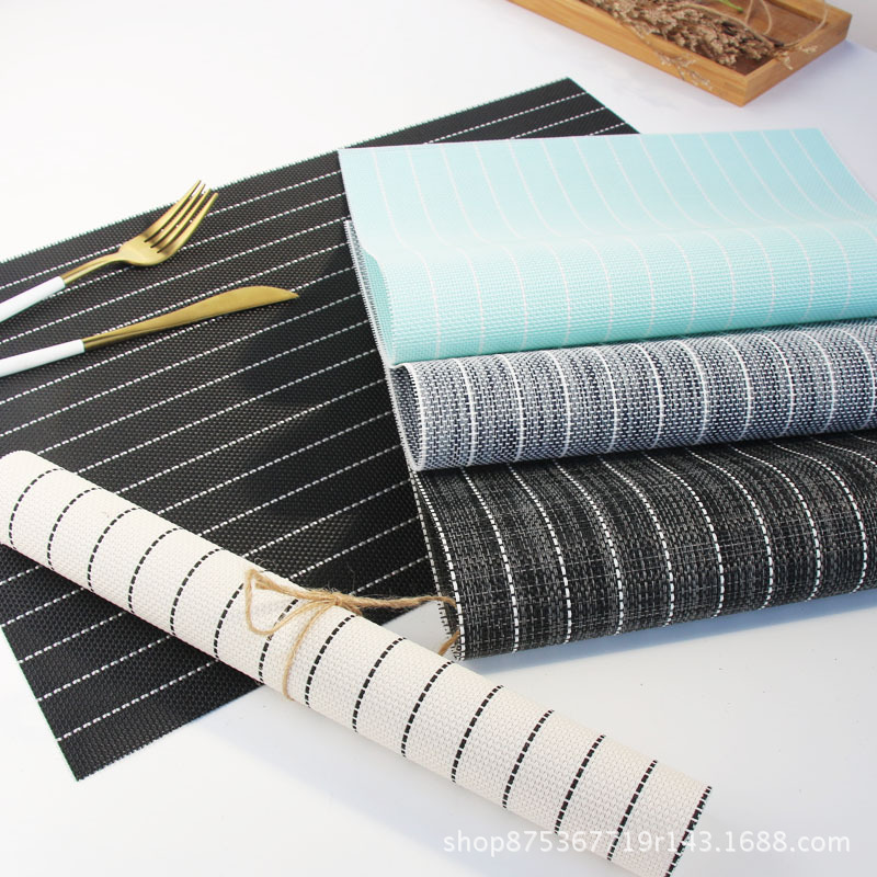 黑白条纹北欧风特斯林PVC西餐垫 隔热垫环保防滑防水垫餐桌垫杯垫
