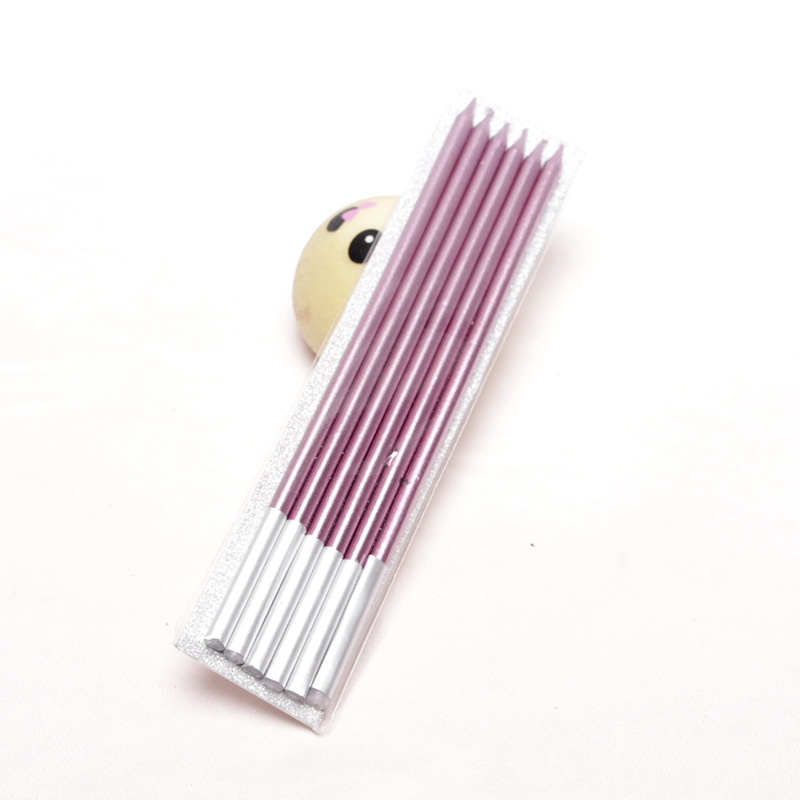 Lápiz pastel de cumpleaños vela 6 bolsas sin humo delgado metal pintura fiesta de cumpleaños pastel vela al por mayor