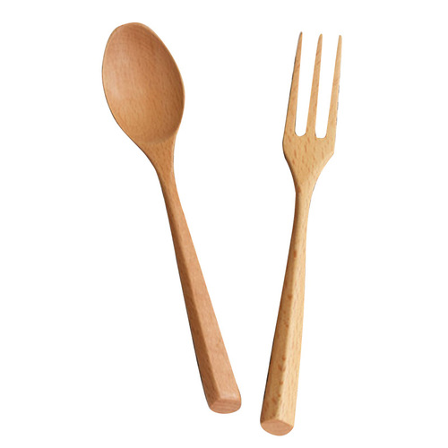 Japanese simple creative triangle handle wooden spoon and fork set fashionable wooden spoon and fork tableware