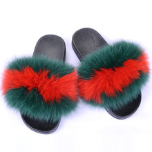 新款外贸欧美真狐狸毛皮草毛毛拖鞋外穿凉拖女夏季时尚防滑一字拖