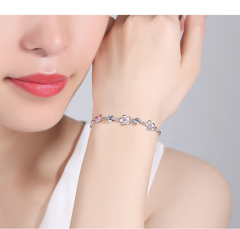 Korean cherry blossom pink crystal bracelet female simple cherry blossom petal zircon braceletpicture2
