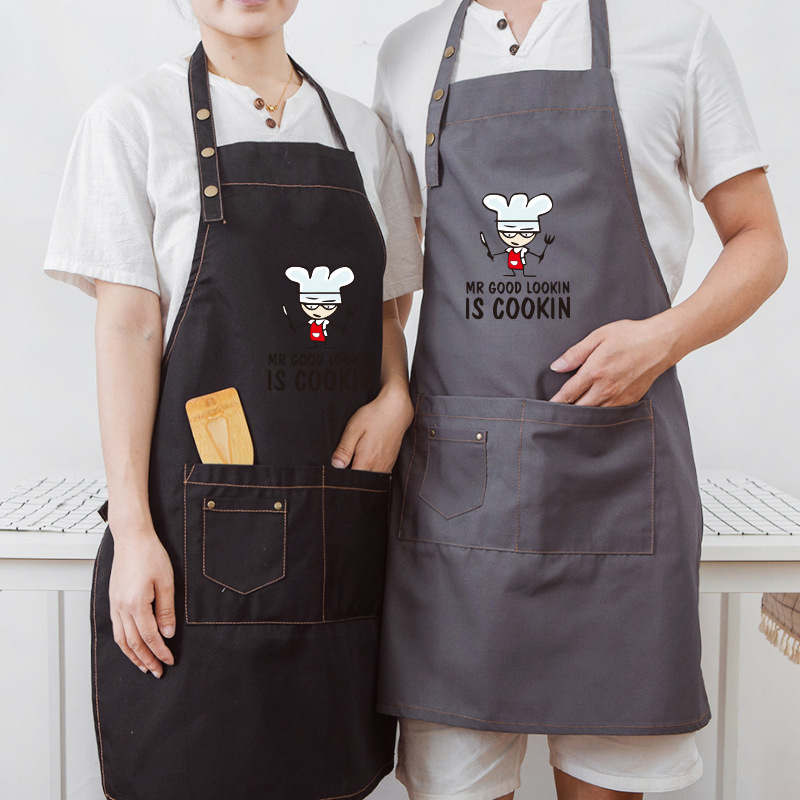 Delantal de cocina de moda coreana para adultos imprimible a prueba de aceite anti-incrustante cafetería Hotel chef delantal de trabajo hombres y mujeres