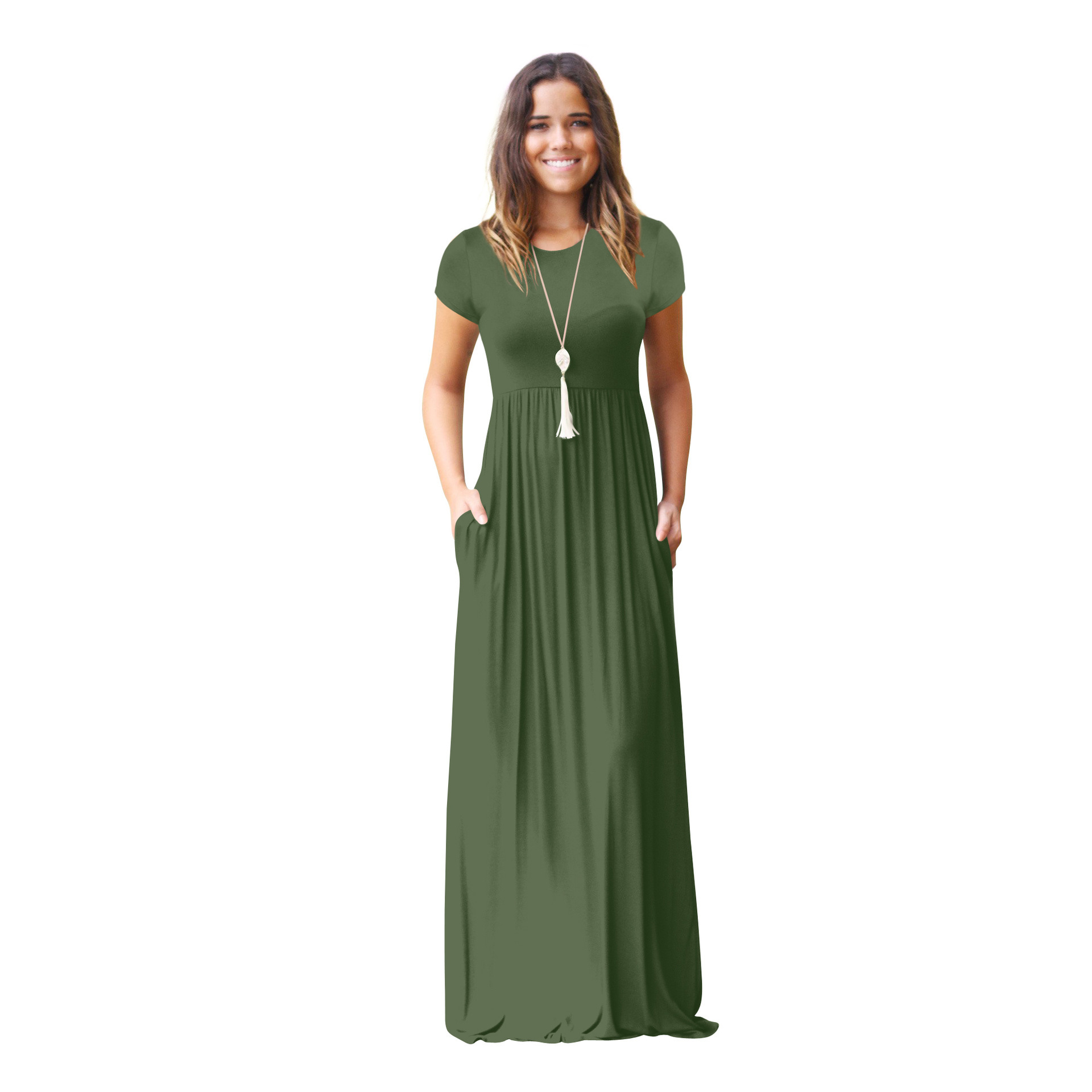 Robe Régulière Pour Femmes Décontracté Col Rond Manches Courtes Couleur Unie Maxi Robe Longue Quotidien Rue display picture 1