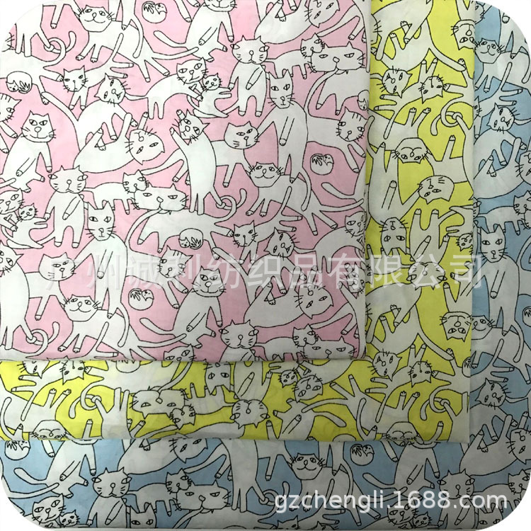 全棉平纹印花动物扎染小花猫男女衬衫面料夏童装连衣裙印花布