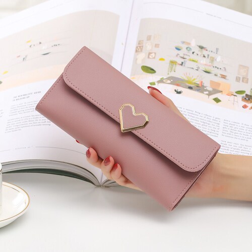 2020 summer new style plain heart-shaped decorative long multi-card buckle mobile phone women's wallet factory wholesale