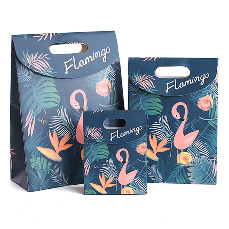 卡通礼袋礼物生日祝福礼品包装盒火烈鸟粘扣袋子情人节纸袋伴手礼