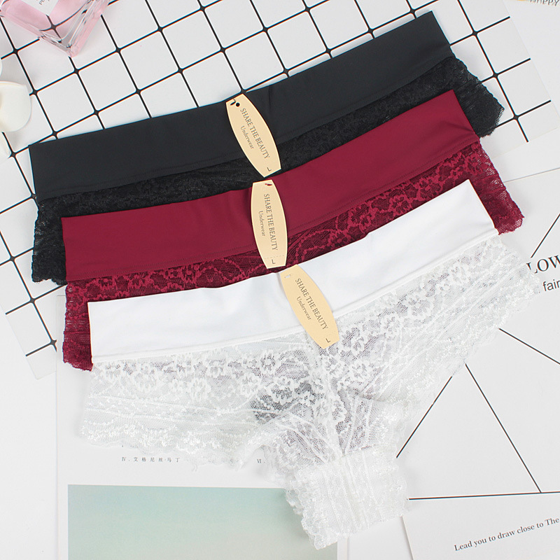 长期款欧美牛奶丝腰边无痕蕾丝T裤半透明性感低腰女士丁字裤棉裆|ms