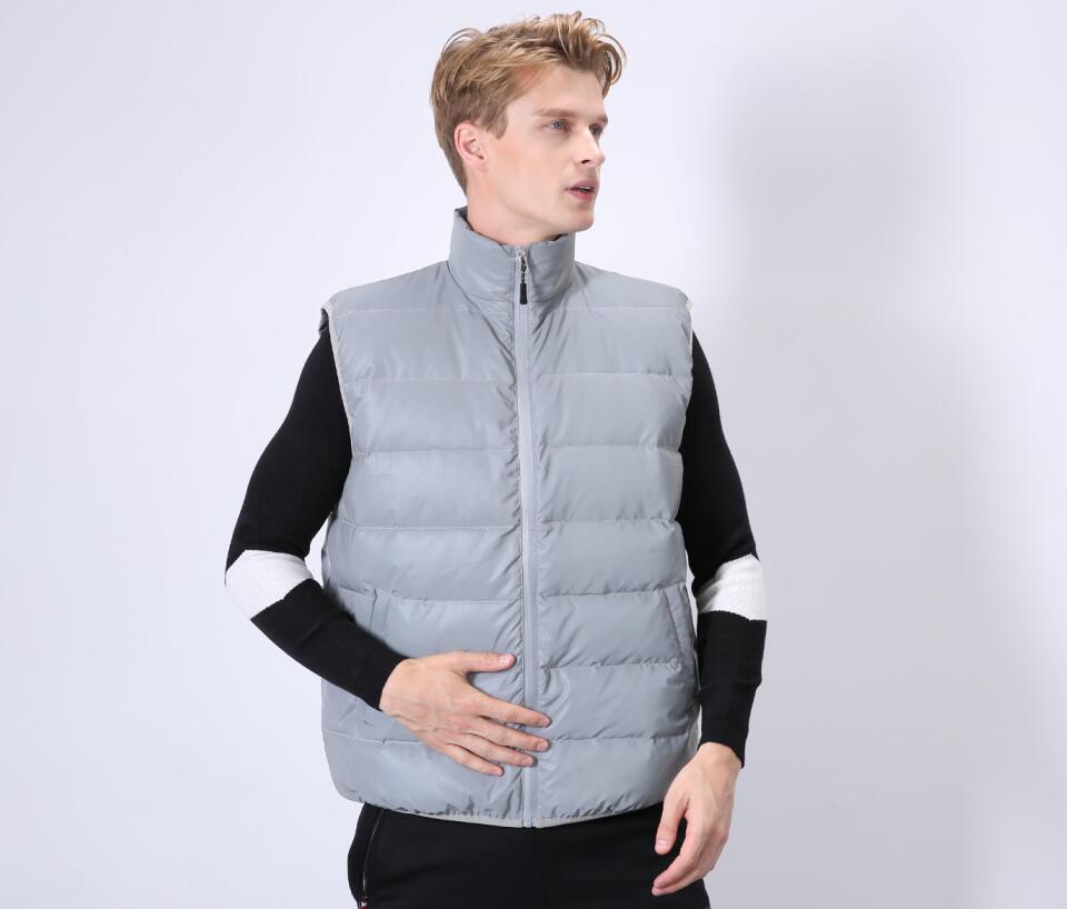 Abbigliamento da uomo invernale riflettente bianco anatra gilet di seta e cotone gilet caldo per sport all'aria aperta_voghion.com