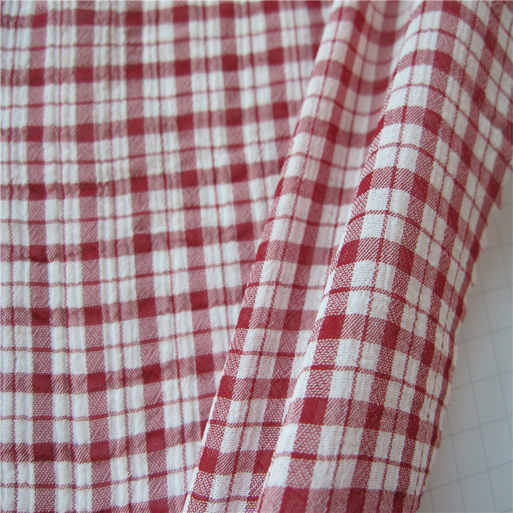 现货雪纺皱格子布料 雪纺泡泡格子 春夏女装童装透气衬衫裙装布料