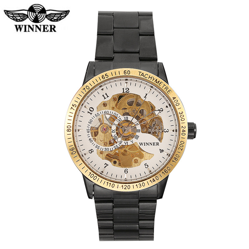 Nuevo reloj mecánico de correa de acero casual para hombres de ganador de T automático hueco transparente inferior reloj de negocios para hombres