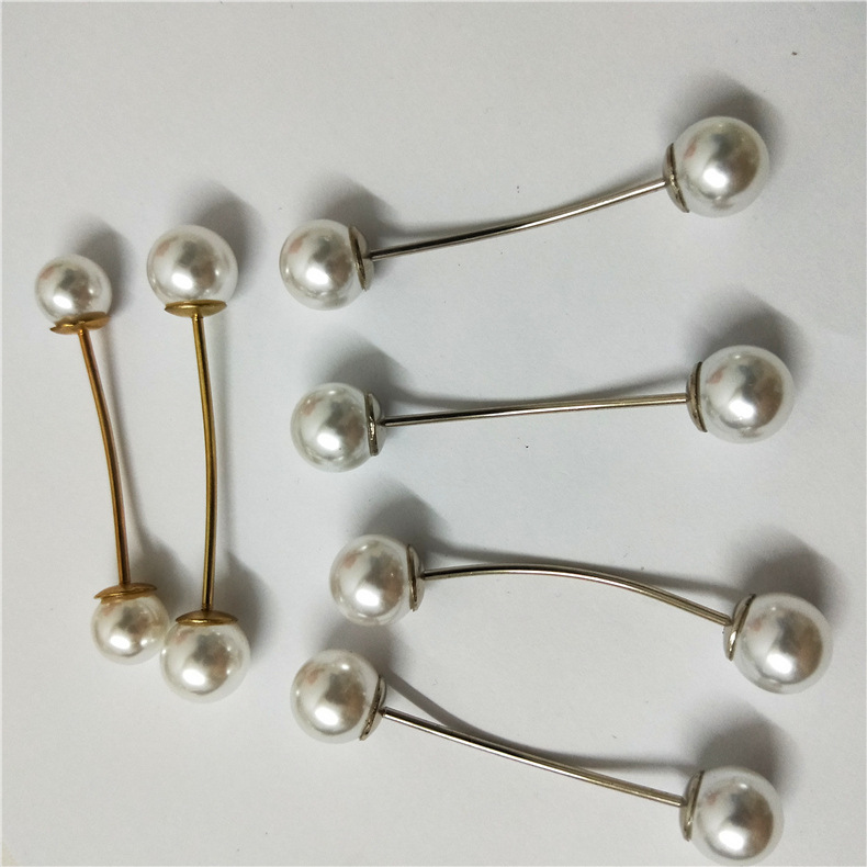 双头可拆卸活动胸针 U形珍珠碳钢球一字领针 花形领结装饰别针