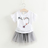 Letter flower T-shirt + mesh waist skirt two piece children’s suit