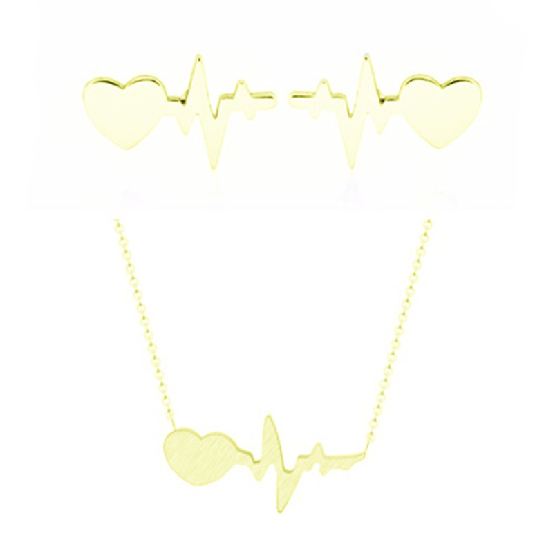 Best Selling Lightning Peach Heart Electrocardiogram Earring Necklace Set Current Earrings display picture 7