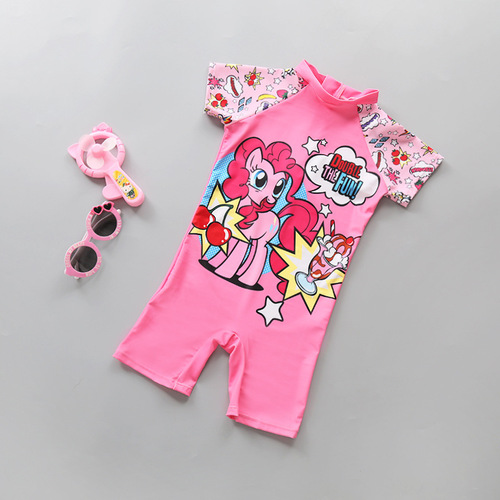 Children's swimsuit, middle and large children's one-piece sunscreen quick-drying suit, baby girl student, cute swimsuit with hat