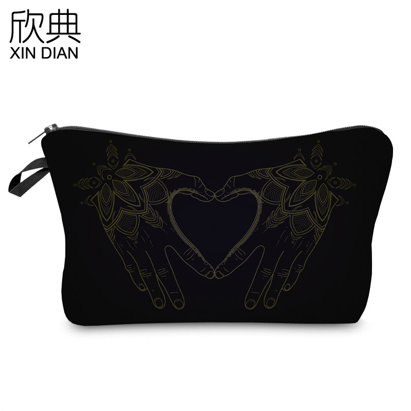 欣典数码印花化妆包爱心图案手拿包女士多功能旅行收纳包hzb918|ru